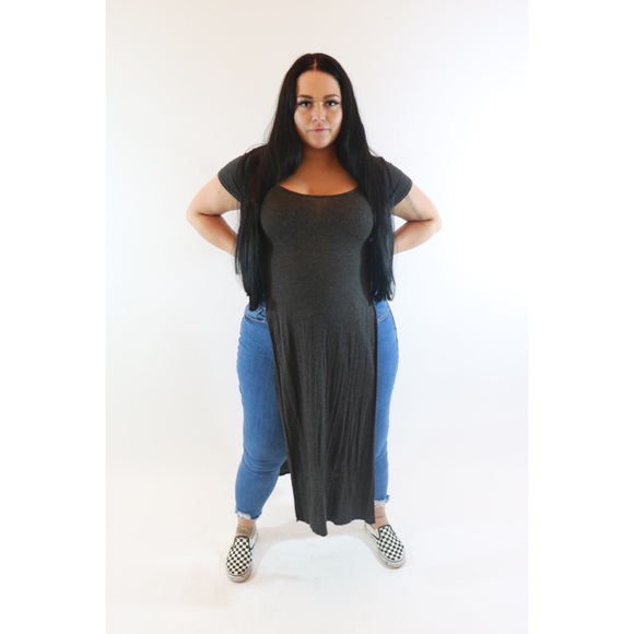 Grey Casual Planet Gold Maxi Dress Side Slit - Picture 2 of 2